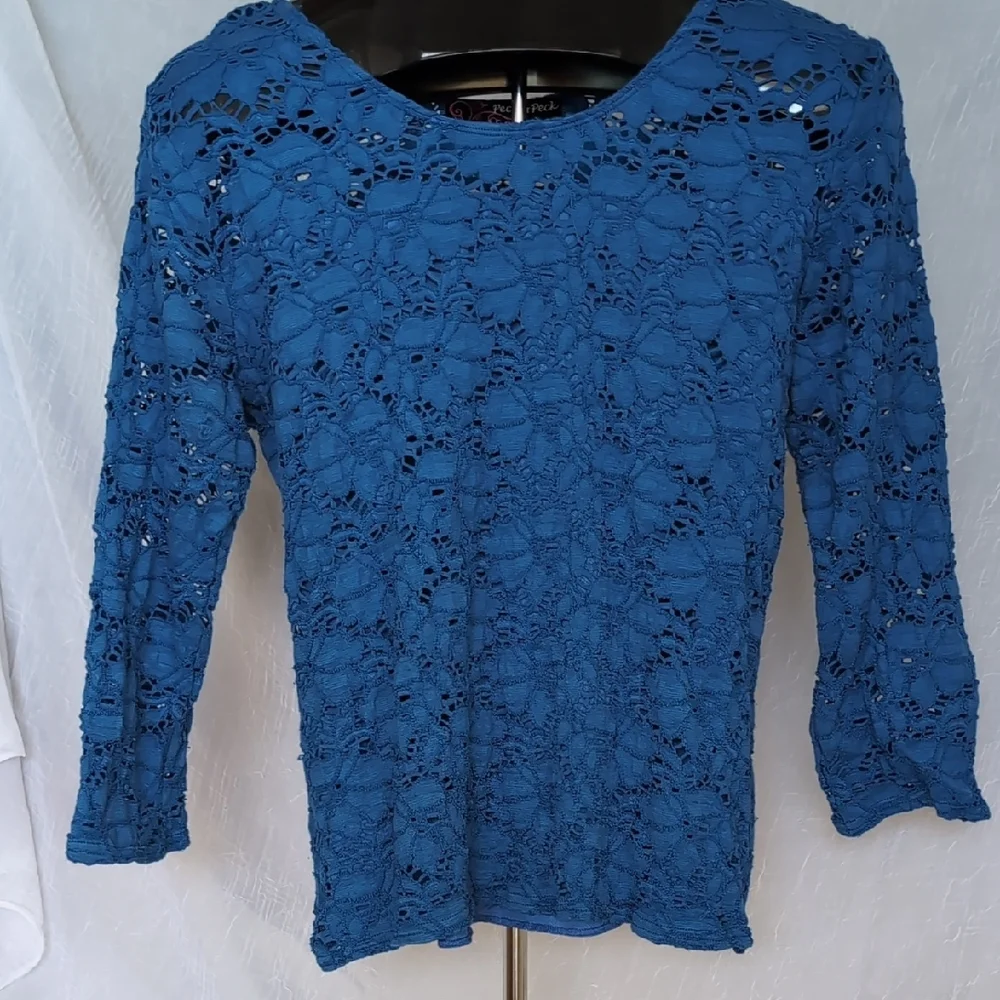 Peck & Peck Blue and Pink Strech Lace Blouses Soft Lightweight Tops - Picture 8 of 10